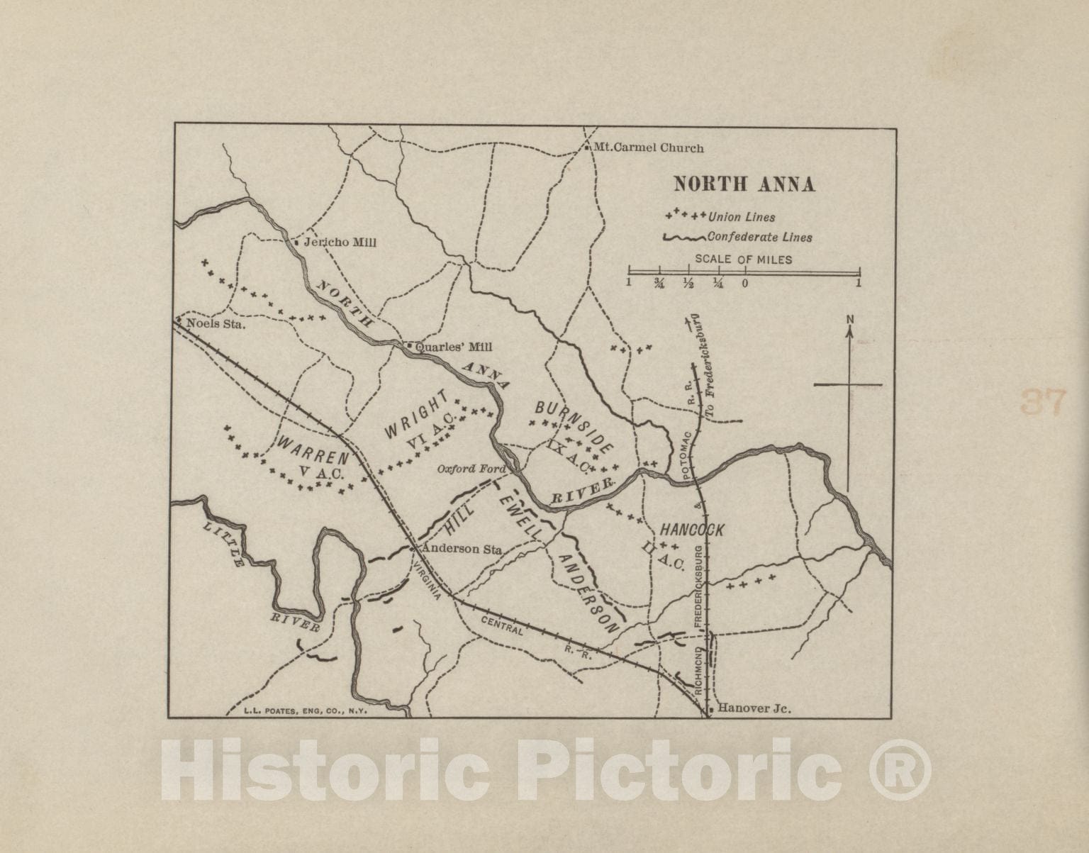 Historic 1914 Map - Campaigns of The American Civil War-Atlas - North Anna - American Civil War Atlas