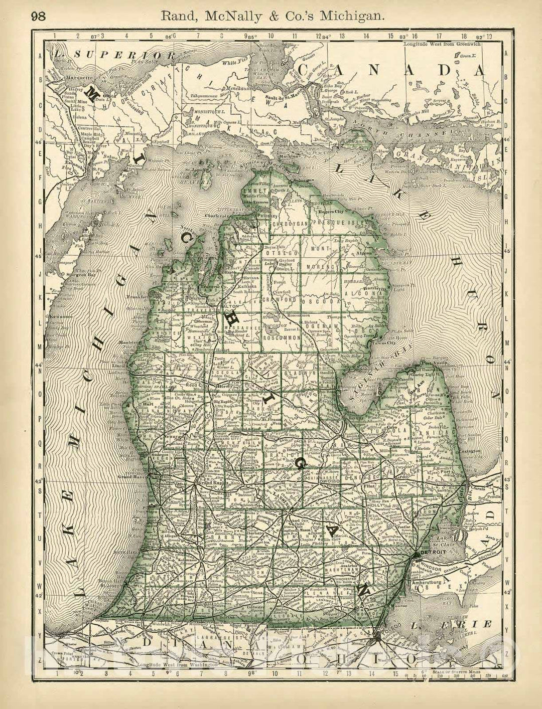 Historic 1878 Map - Rand McNally & Co's Business Atlas - Rand, McNally & Co.'s Michigan -