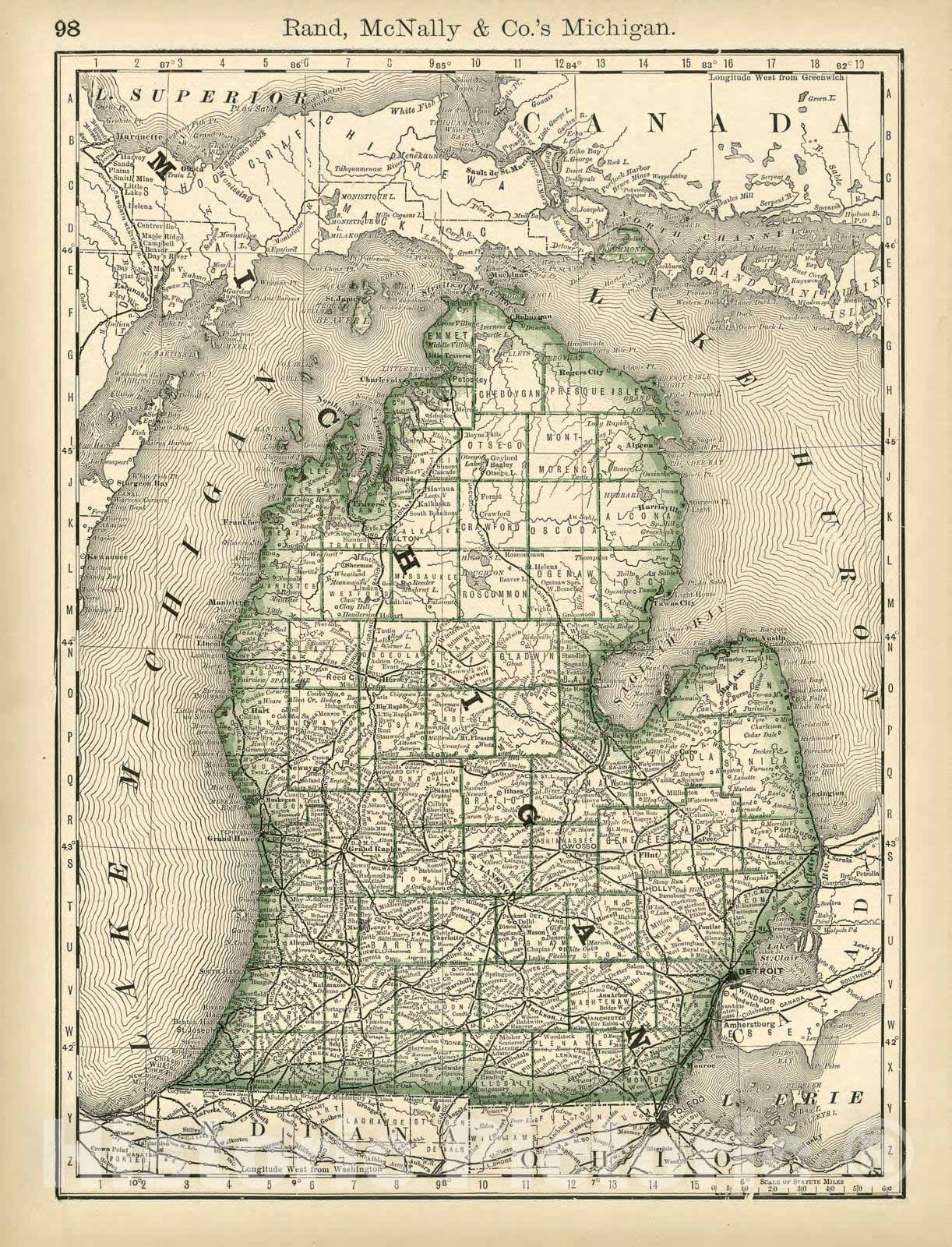 Historic 1878 Map - Rand McNally & Co's Business Atlas - Rand, McNally & Co.'s Michigan -