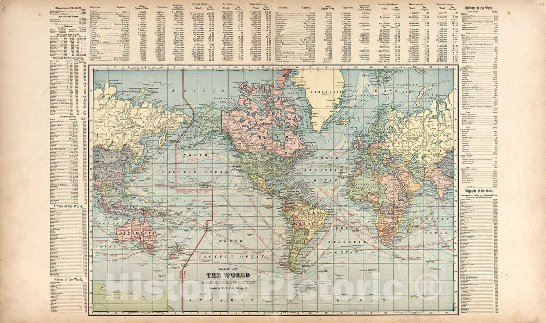 Historic 1902 Map - Standard Atlas of Harper County, Kansas - Map of The World on Mercator's Projection