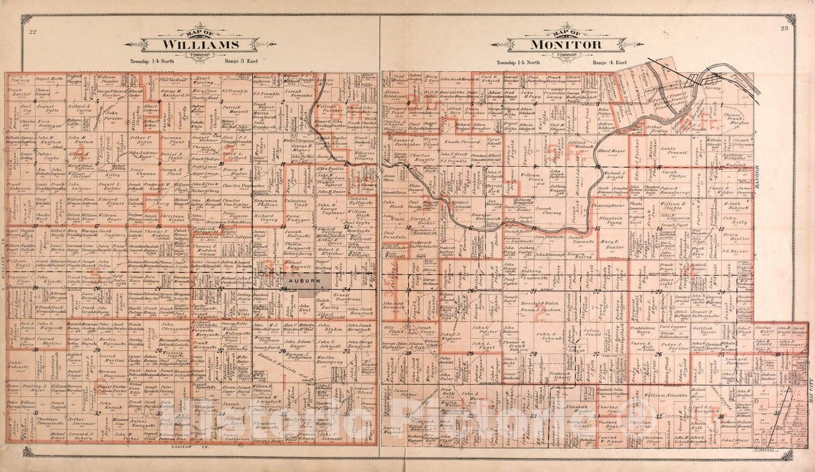 Historic 1916 Map - The County of Bay : State, County, Township, City and Village maps - Essexville - Atlas of Bay County, Michigan