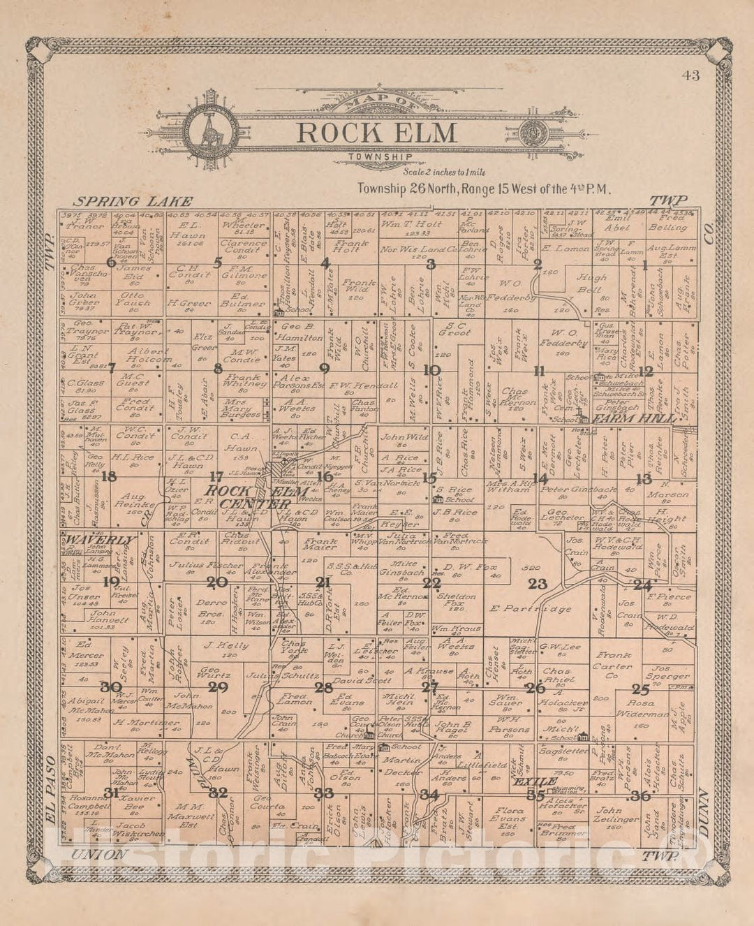 Historic 1908 Map - Standard Atlas of Pierce County, Wisconsin : Including a plat Book of The Villages, Cities and townships of The County, map of The State - Oak Grove