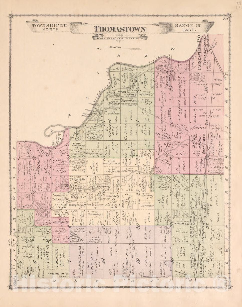 Historic 1877 Map - Atlas of Saginaw Co, Michigan : from Recent and Expected surveys and Records - Part of Carrollton - Atlas of Saginaw County, Mich. 1