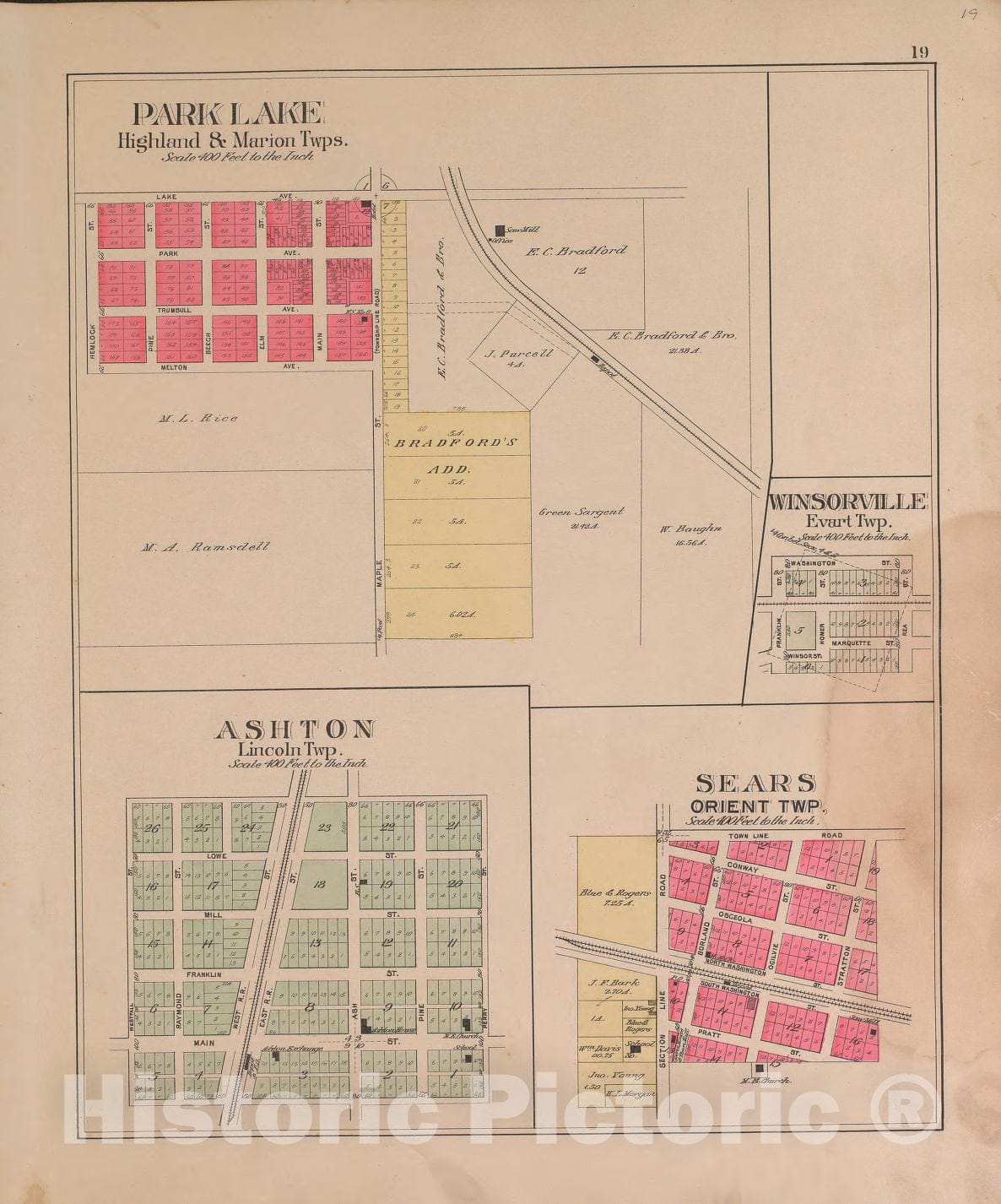 Historic 1900 Map - Plat Book of Osceola County, Michigan - Park Lake, Sears and Ashton