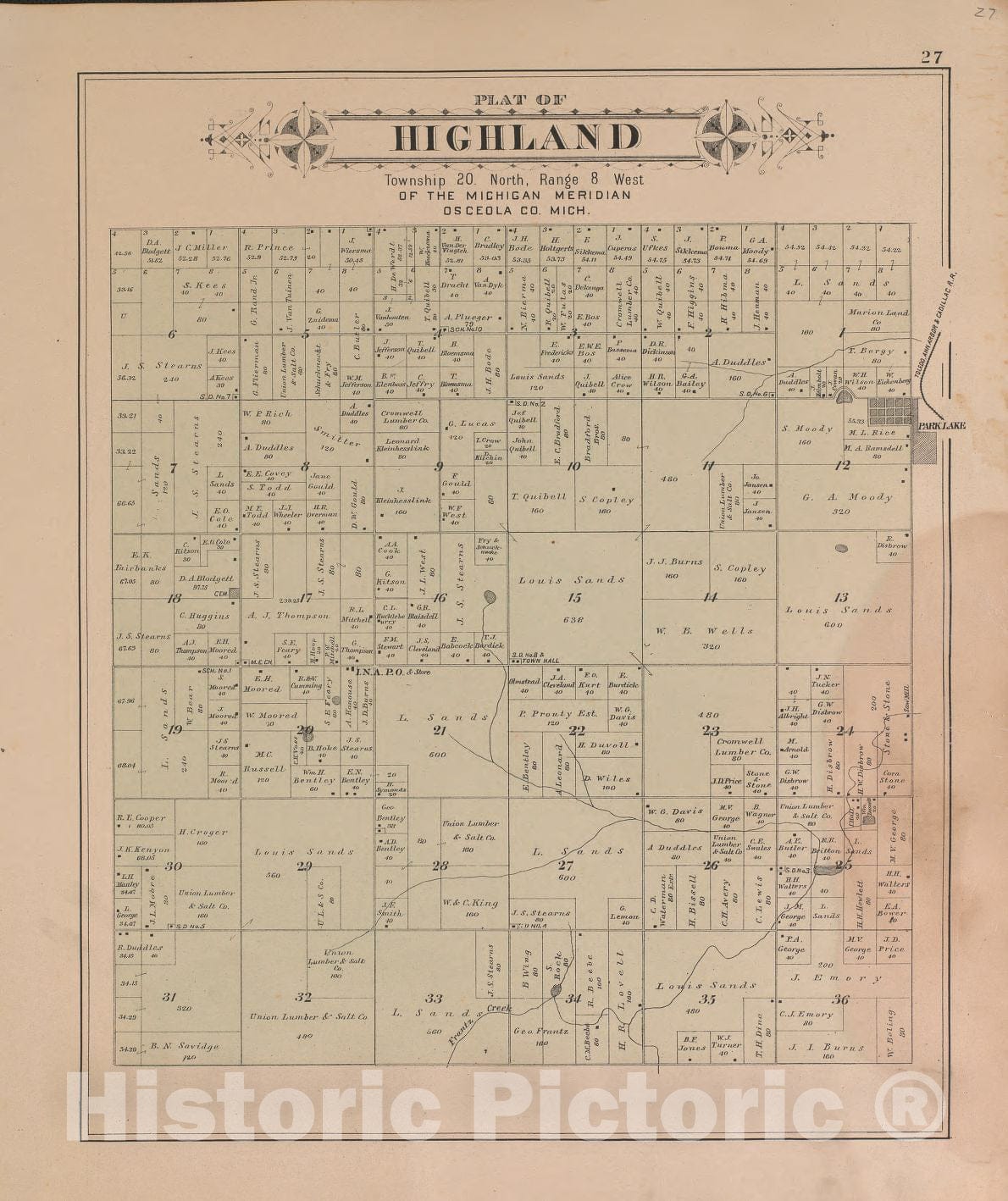 Historic 1900 Map - Plat Book of Osceola County, Michigan - Highland