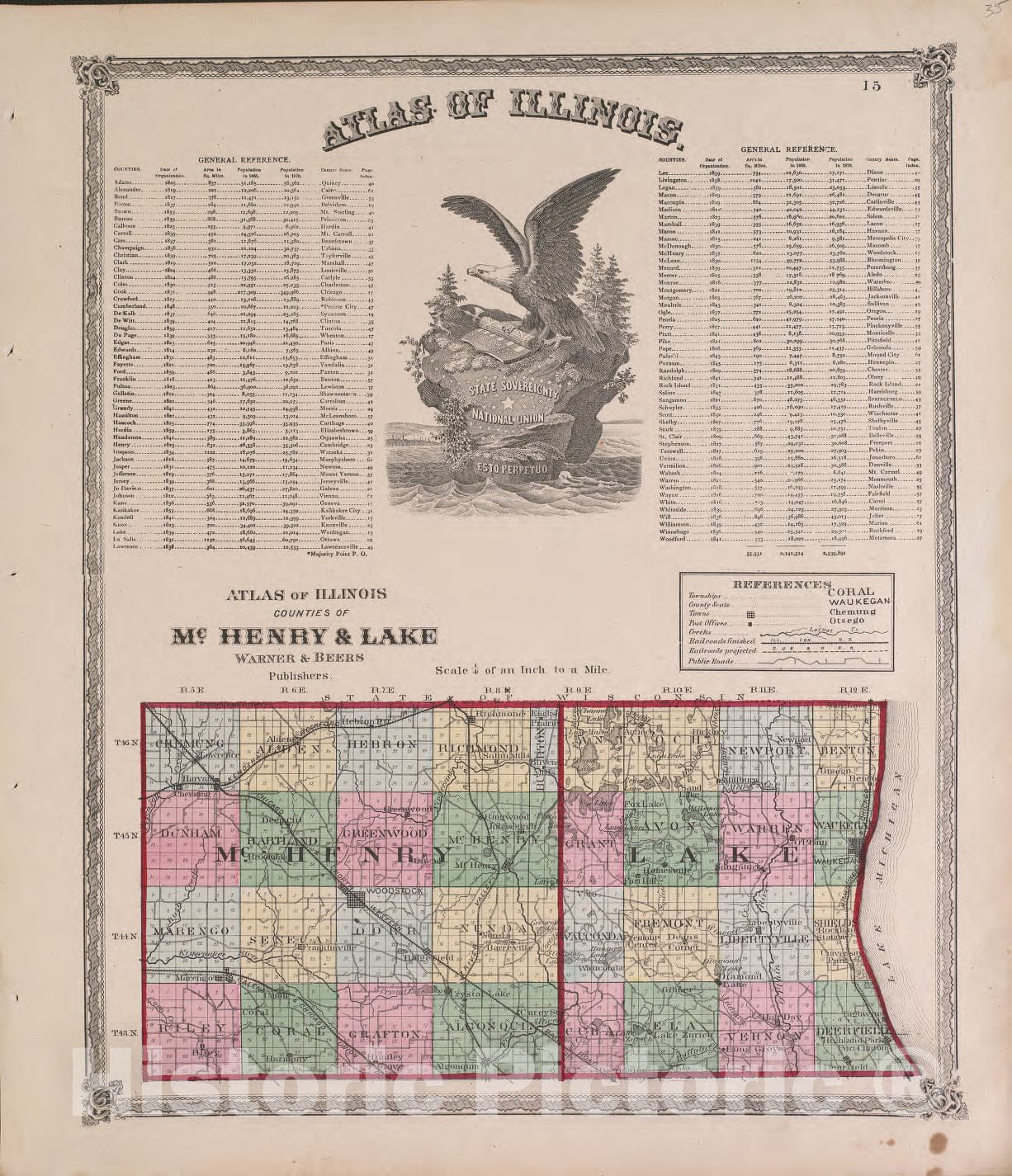 Historic 1870 Map - Atlas of Marshall Co. and The State of Illinois - Atlas of Illinois - Atlas of Marshall County and The State of Illinois