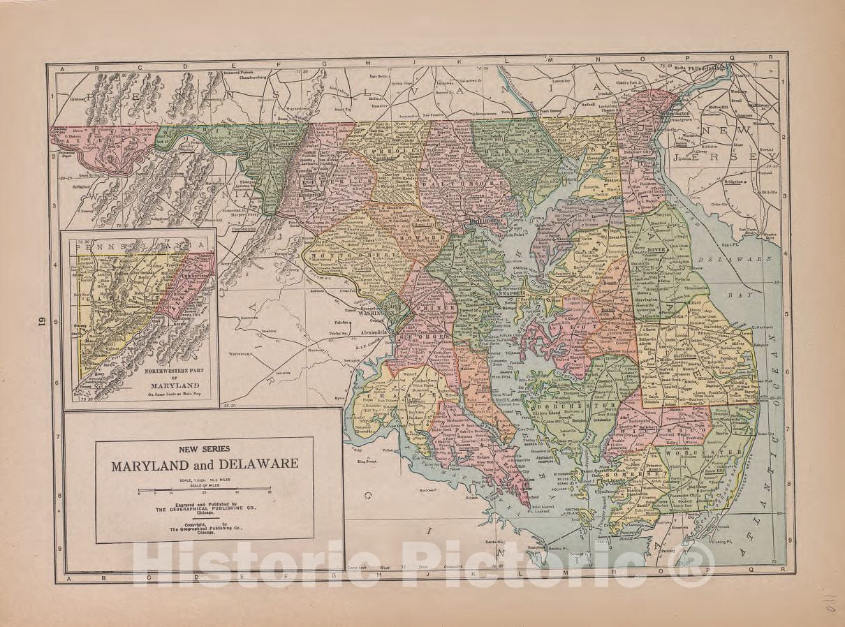 Historic 1921 Map - Atlas of Plymouth County, Iowa - Maryland and Delaware - Atlas of Plymouth County and The World