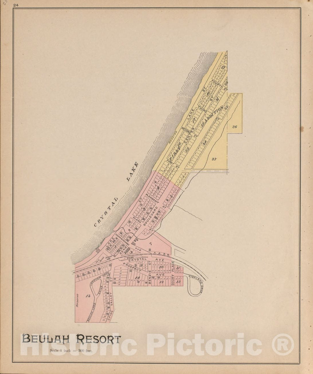 Historic 1901 Map - Atlas of Benzie County, Michigan - Beulah Resort - Atlas, Benzie Co, Michigan 1901