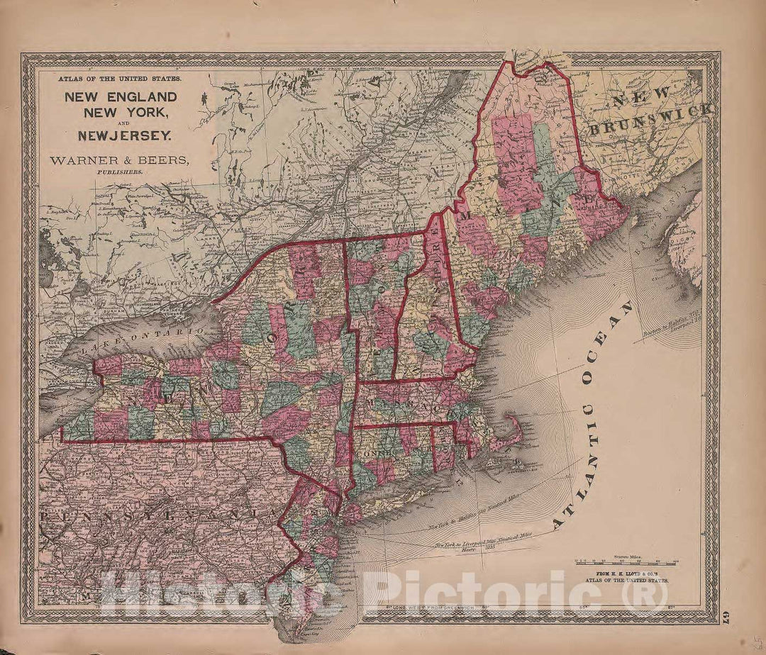 Historic 1870 Map - Atlas of Marshall Co. and The State of Illinois - New England, New York and New Jersey - Atlas of Marshall County and The State of Illinois