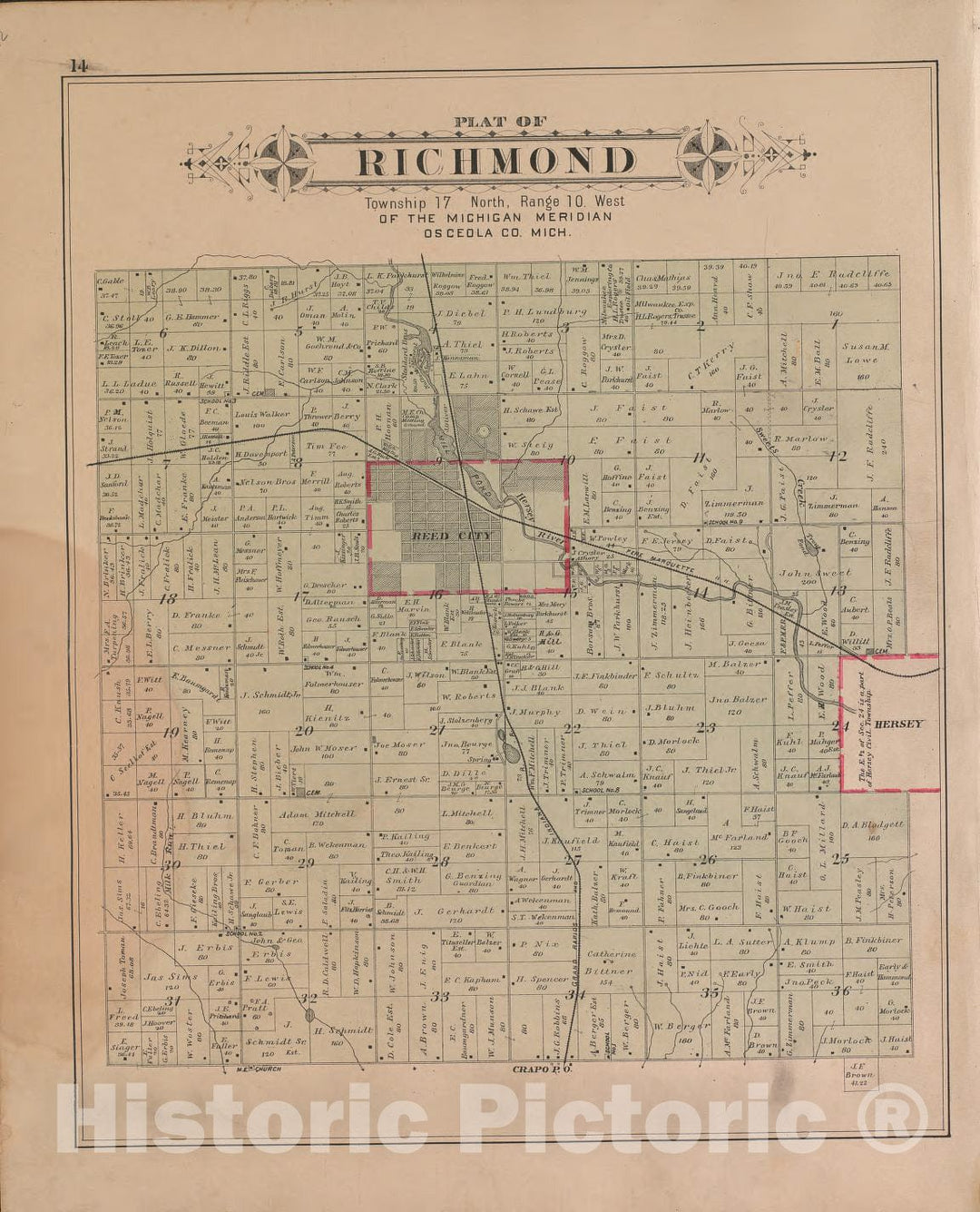 Historic 1900 Map - Plat Book of Osceola County, Michigan - Richmond