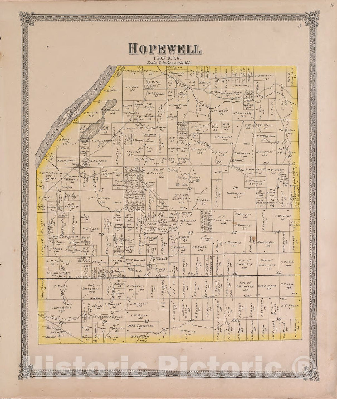 Historic 1870 Map - Atlas of Marshall Co. and The State of Illinois - Hopewell - Atlas of Marshall County and The State of Illinois