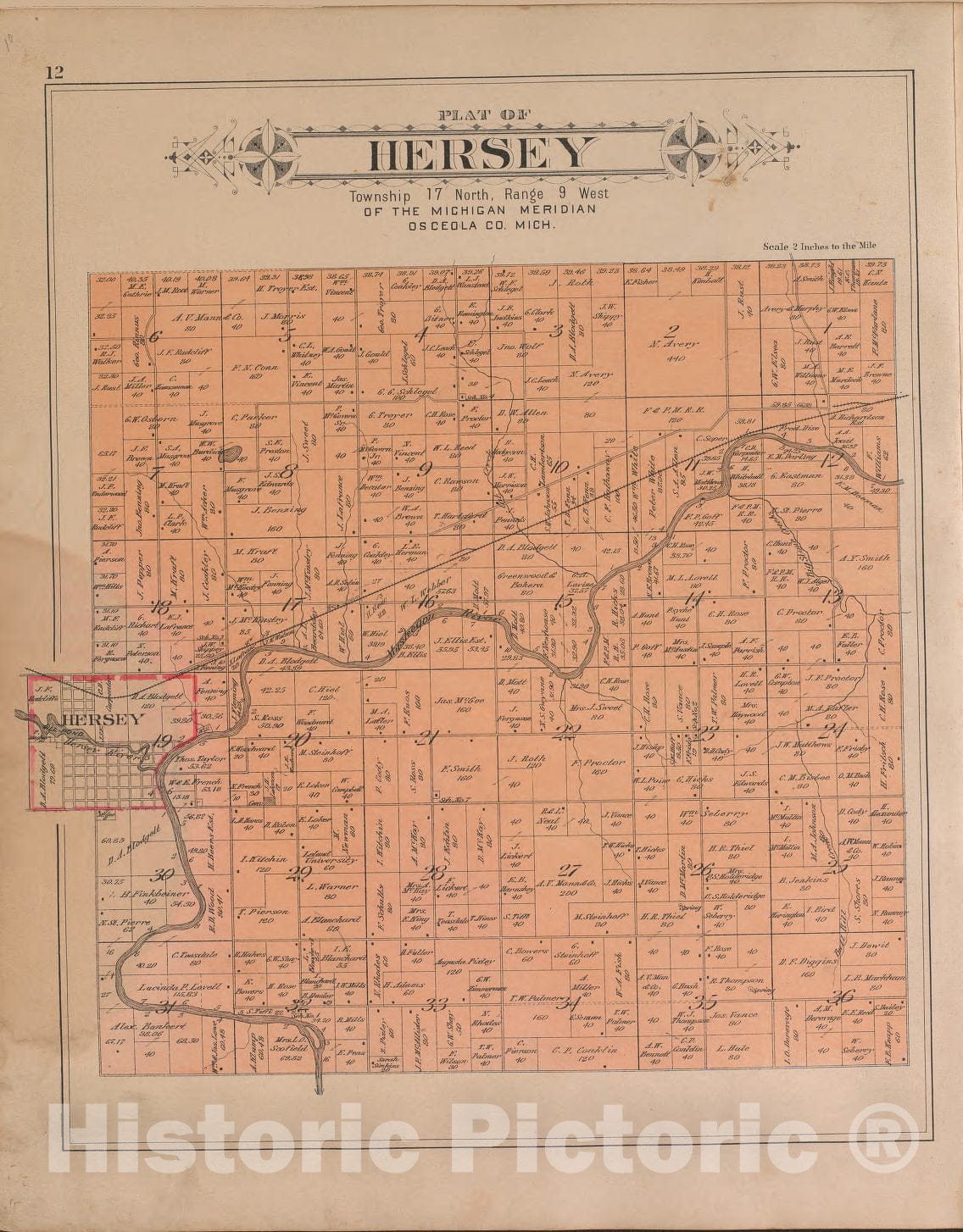 Historic 1900 Map - Plat Book of Osceola County, Michigan - Hersey