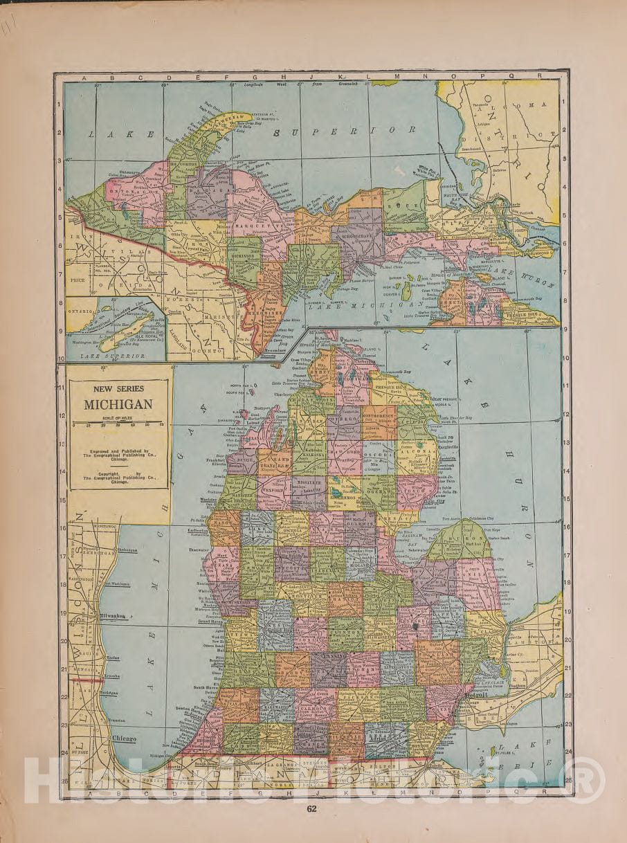 Historic 1921 Map - Atlas of Plymouth County, Iowa - Michigan - Atlas of Plymouth County and The World