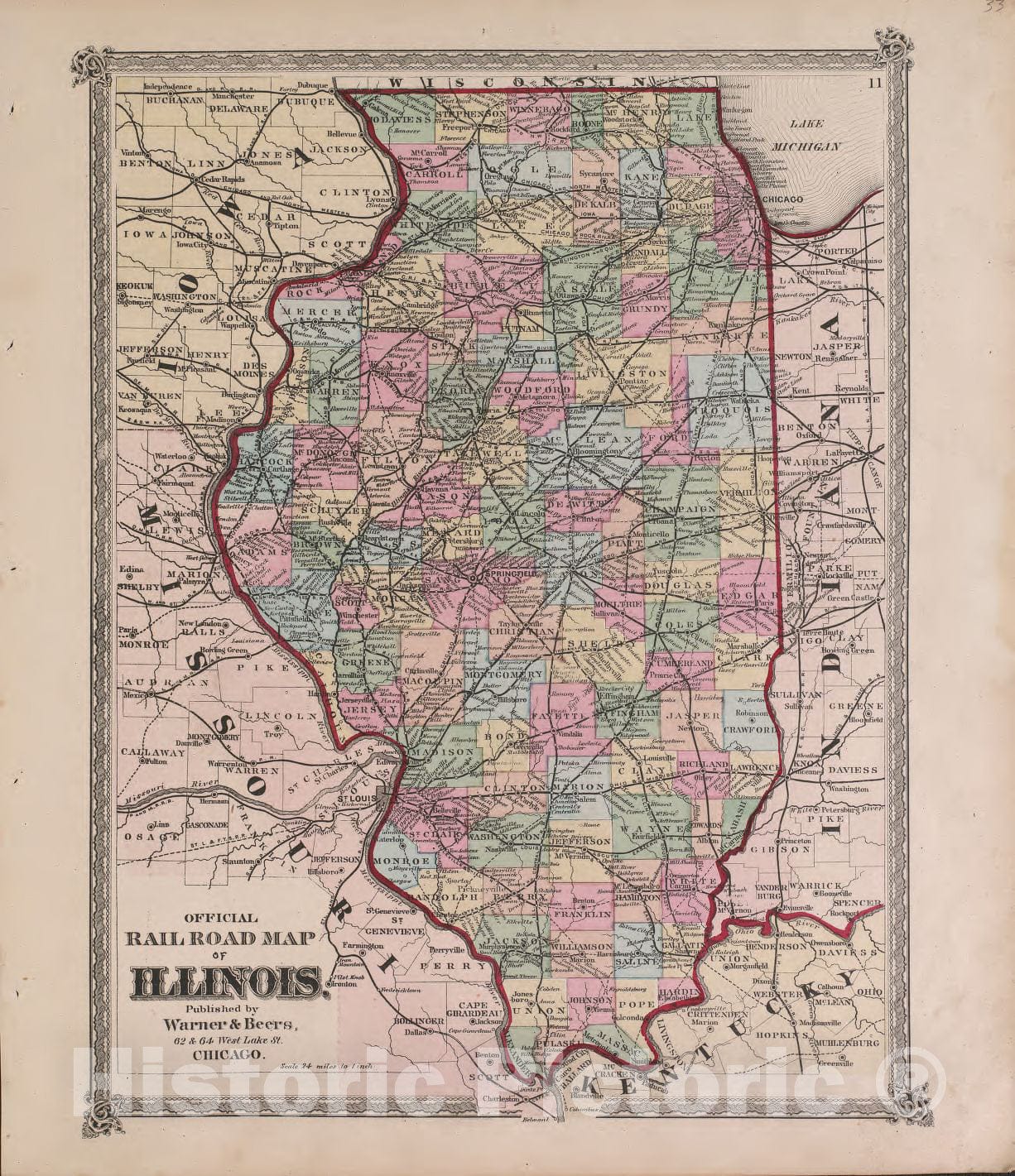 Historic 1870 Map - Atlas of Marshall Co. and The State of Illinois - Official Railroad map of Illinois - Atlas of Marshall County and The State of Illinois