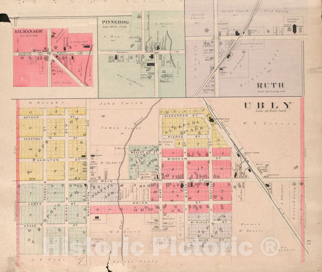 Historic 1904 Map - Plat Book of Huron County, Michigan - Pinnebog, Ruth, Ubly