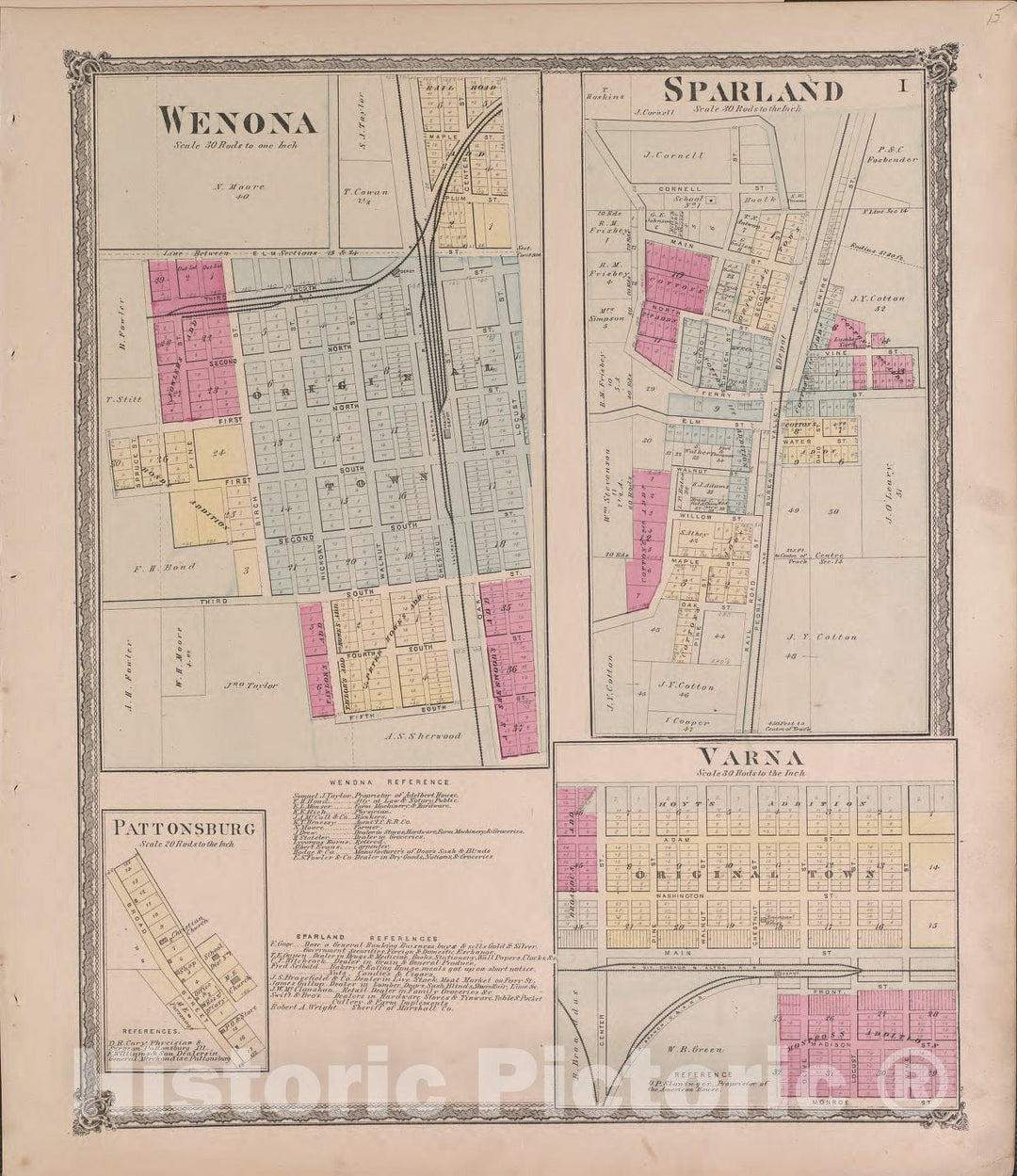 Historic 1870 Map - Atlas of Marshall Co. and The State of Illinois - Wenona and Sparland - Atlas of Marshall County and The State of Illinois