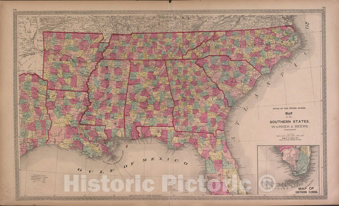 Historic 1870 Map - Atlas of Marshall Co. and The State of Illinois - Map of The Southern States - Atlas of Marshall County and The State of Illinois