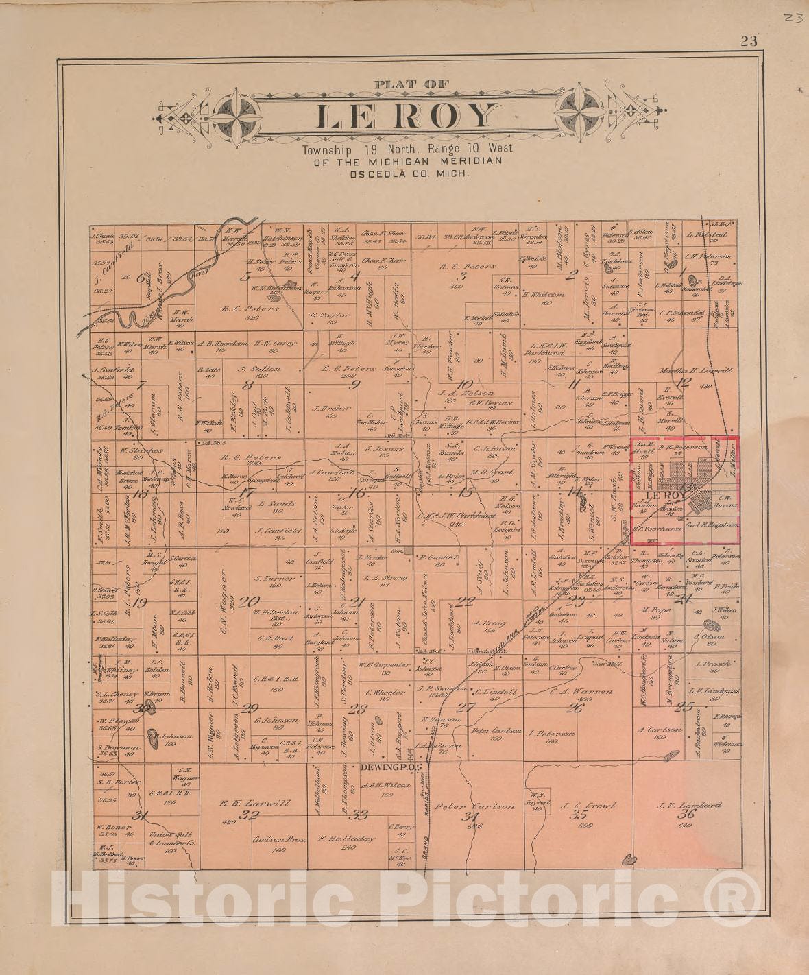 Historic 1900 Map - Plat Book of Osceola County, Michigan - Le Roy