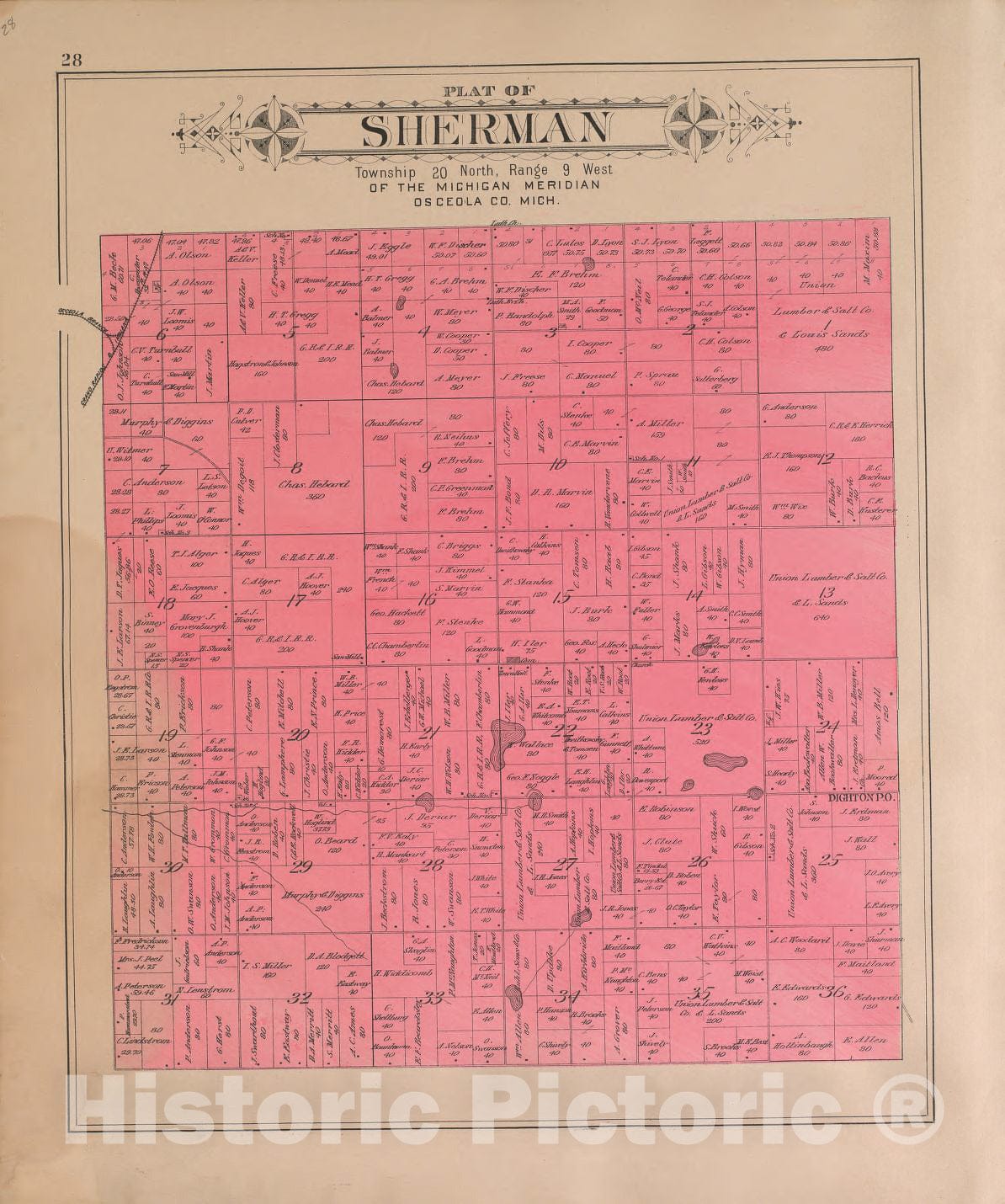 Historic 1900 Map - Plat Book of Osceola County, Michigan - Sherman