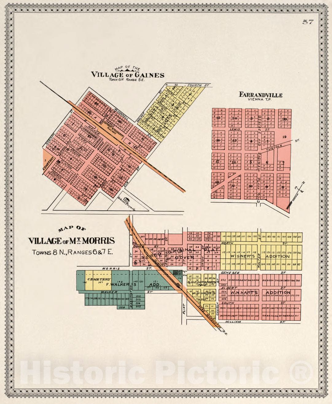 Historic 1899 Map - Atlas of Genesee County, Michigan - Village of Mt. Morris/Gaines/Farrandville