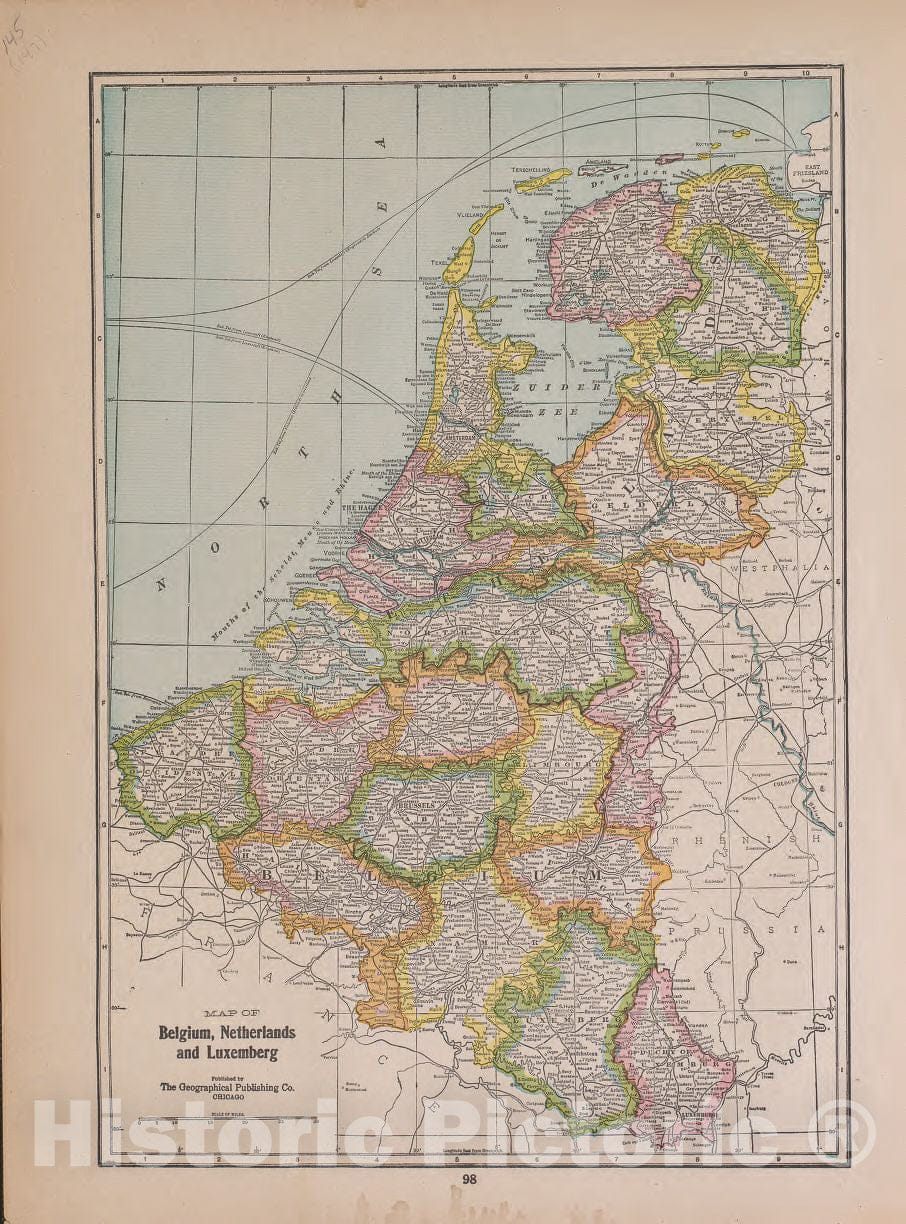 Historic 1921 Map - Atlas of Plymouth County, Iowa - Belgium, Netherlands, and Luxemberg - Atlas of Plymouth County and The World