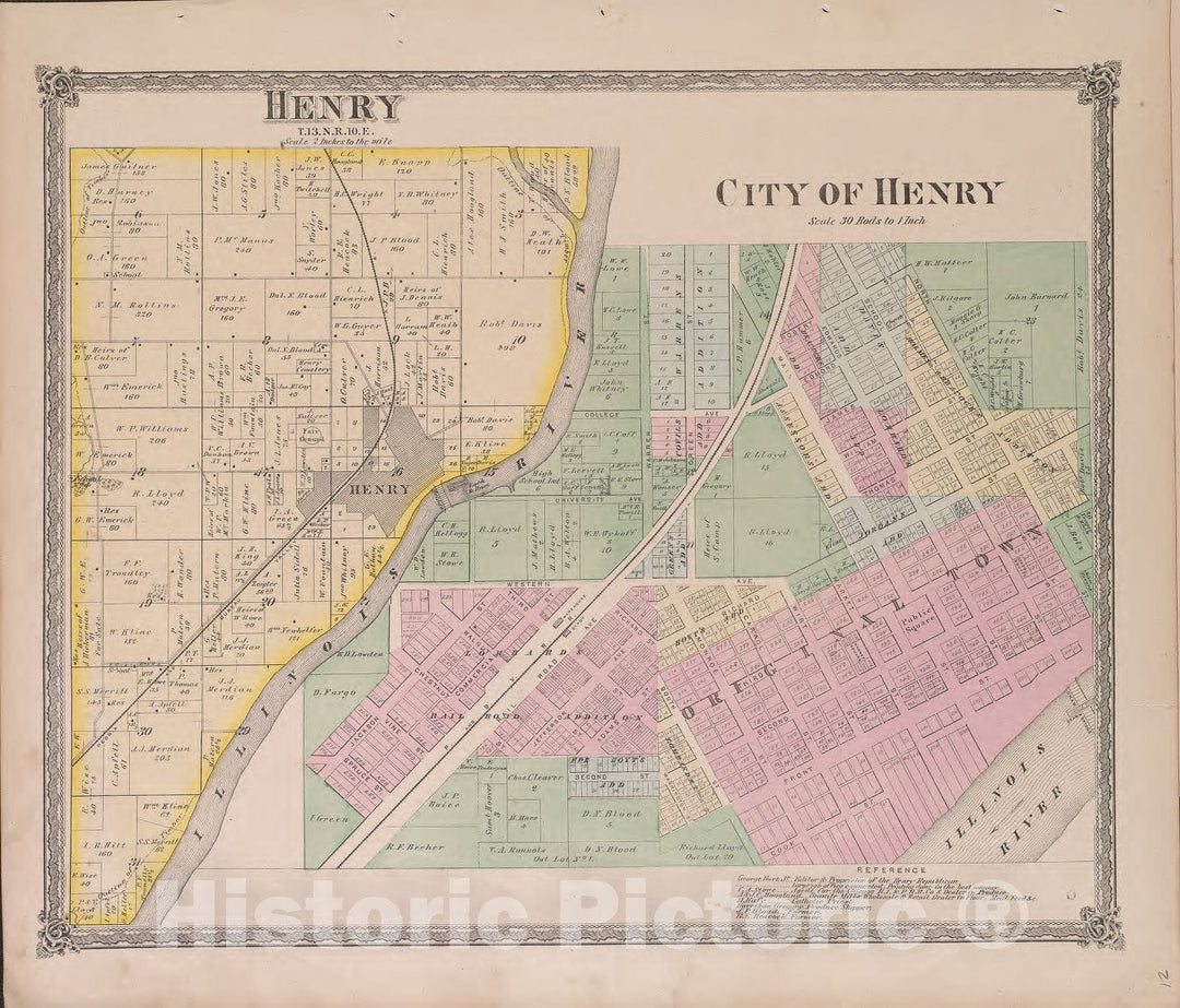 Historic 1870 Map - Atlas of Marshall Co. and The State of Illinois - Henry - Atlas of Marshall County and The State of Illinois