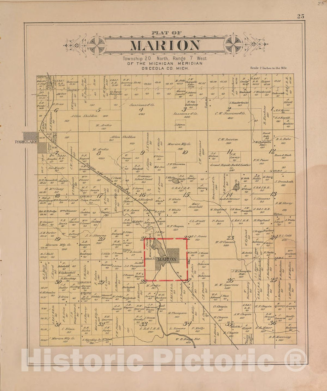 Historic 1900 Map - Plat Book of Osceola County, Michigan - Marion