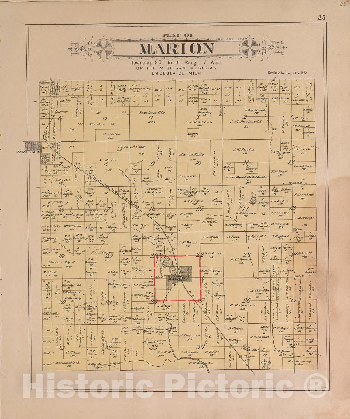 Historic 1900 Map - Plat Book of Osceola County, Michigan - Marion