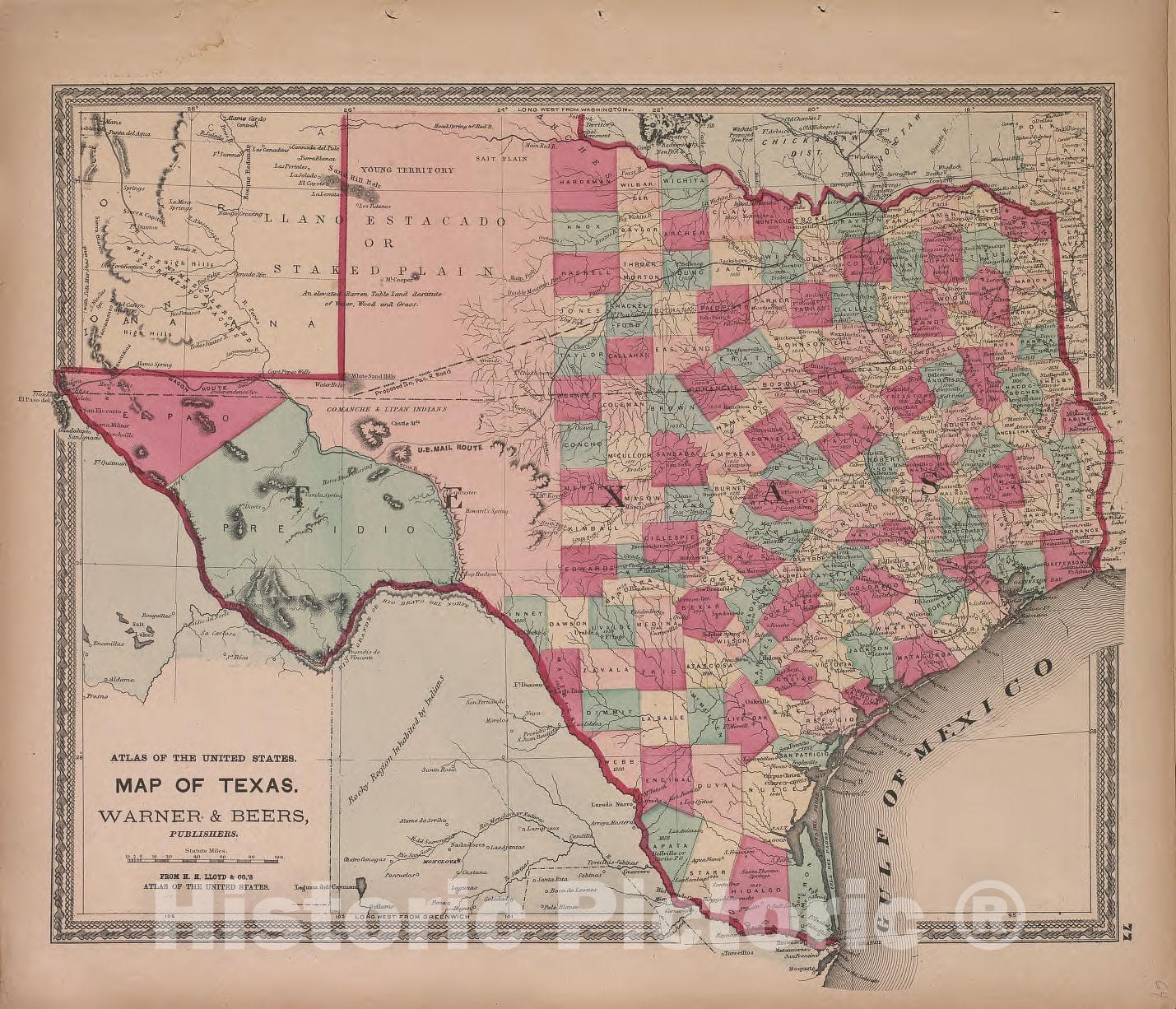 Historic 1870 Map - Atlas of Marshall Co. and The State of Illinois - Map of Texas - Atlas of Marshall County and The State of Illinois