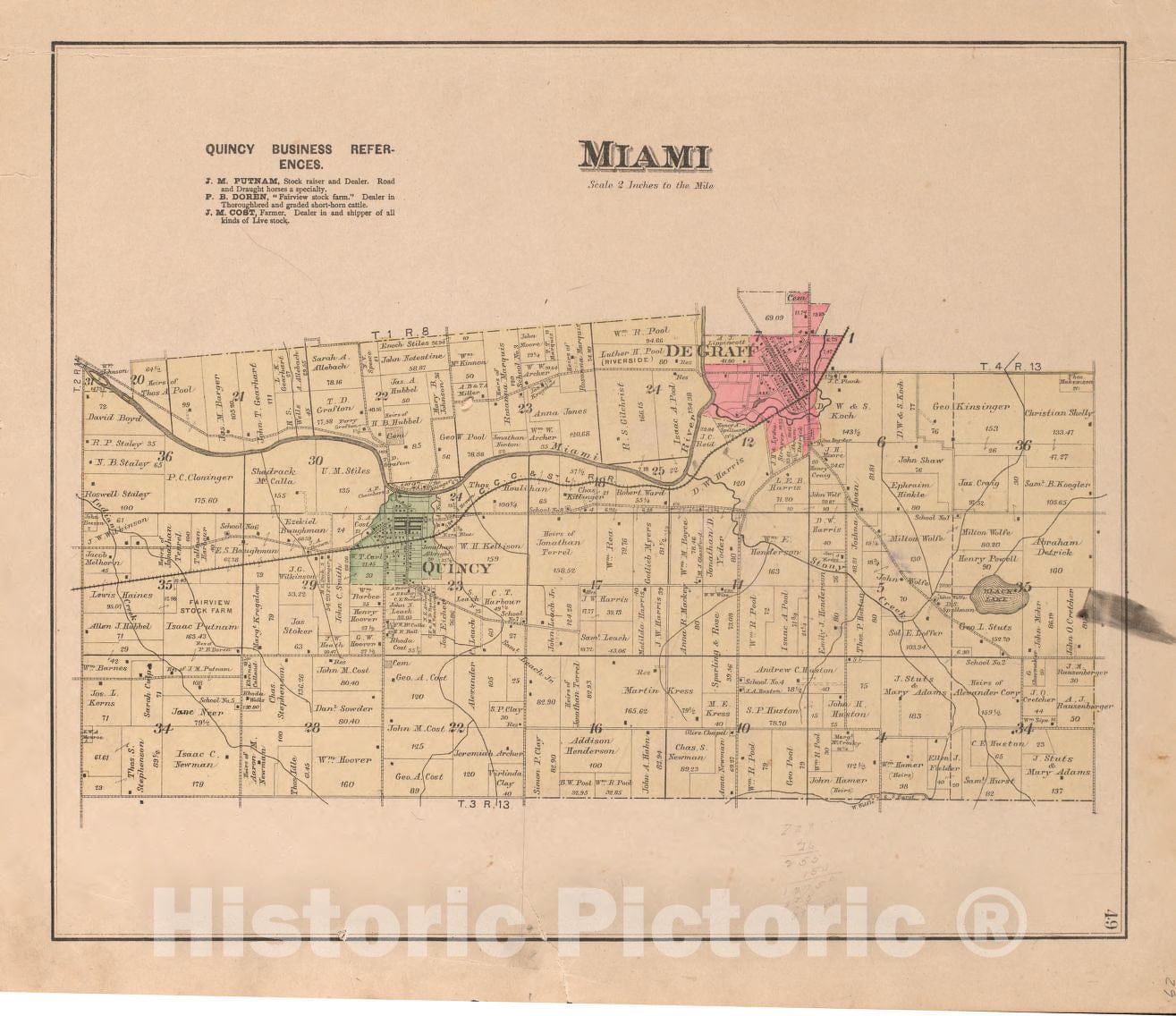 Historic 1890 Map - Atlas of Logan County, Ohio - Miami