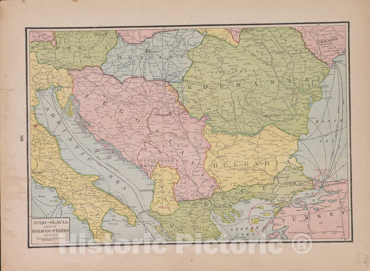 Historic 1921 Map - Atlas of Plymouth County, Iowa - Jugo-Slavia and The Balkan States - Atlas of Plymouth County and The World