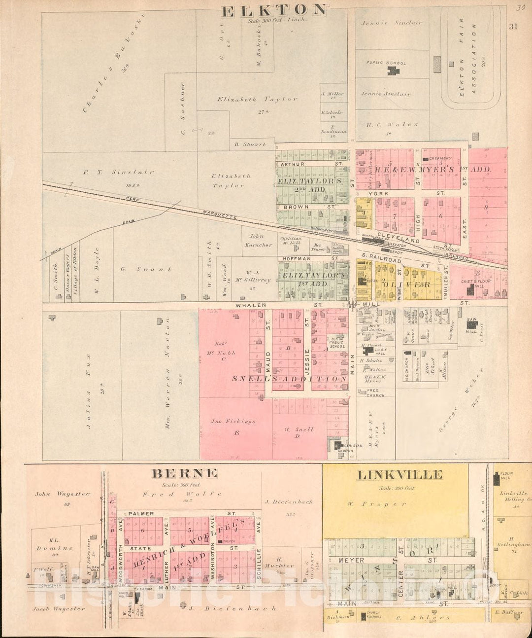 Historic 1904 Map - Plat Book of Huron County, Michigan - Berne, Ekton, Linkville