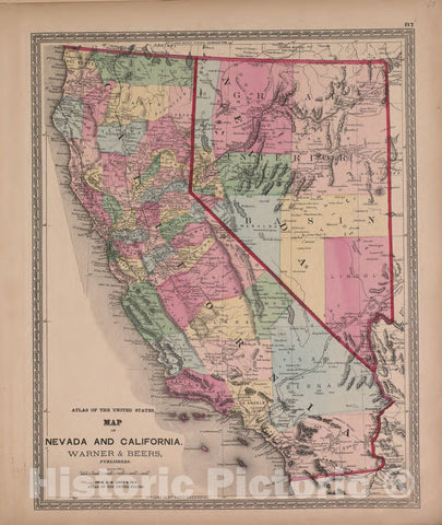 Historic 1870 Map - Atlas of Marshall Co. and The State of Illinois - Map of Nevada and California - Atlas of Marshall County and The State of Illinois