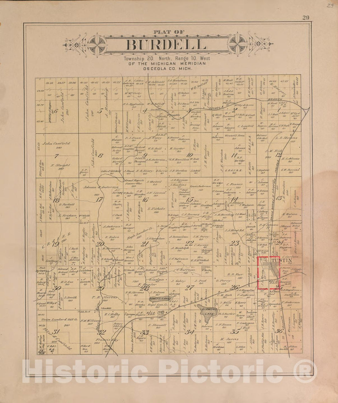 Historic 1900 Map - Plat Book of Osceola County, Michigan - Burdell