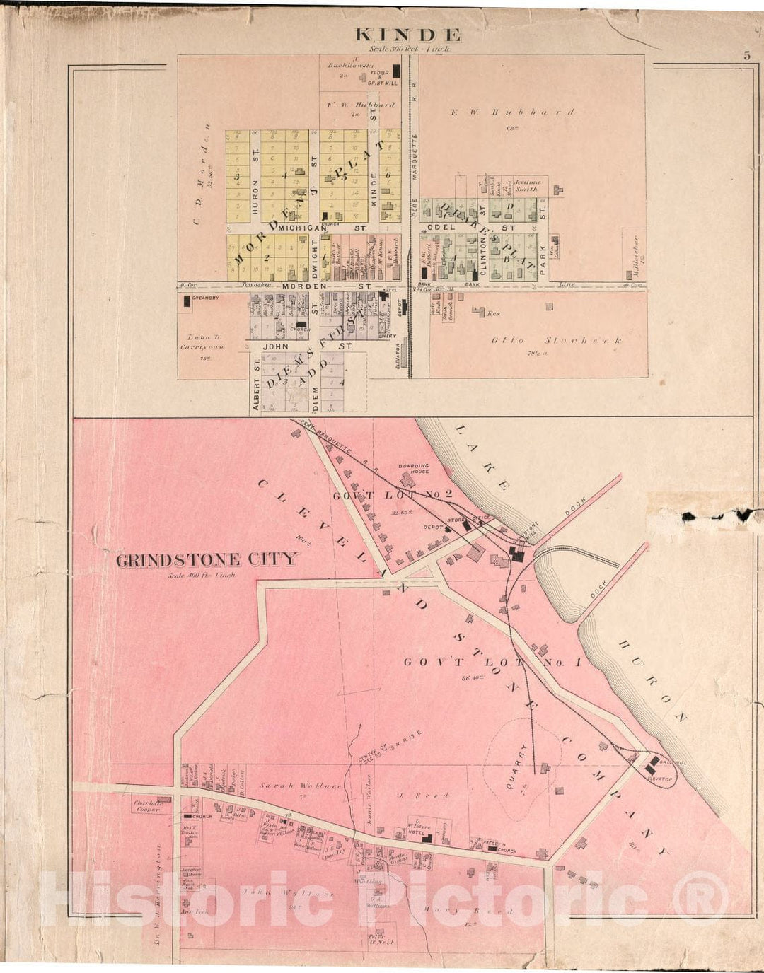 Historic 1904 Map - Plat Book of Huron County, Michigan - Kinde and Grindstone City