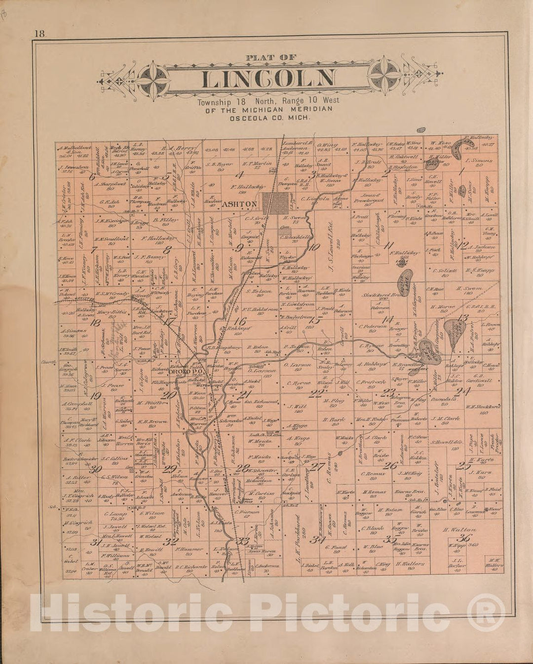 Historic 1900 Map - Plat Book of Osceola County, Michigan - Lincoln