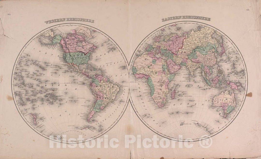 Historic 1870 Map - Atlas of Marshall Co. and The State of Illinois - Map of Western and Eastern Hemisphere - Atlas of Marshall County and The State of Illinois