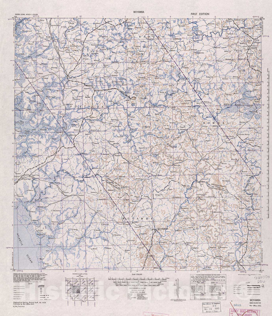 Historic 1942 Map - Sierra Leone, Africa - 1:250,000 - Moyamba - 1st ed.