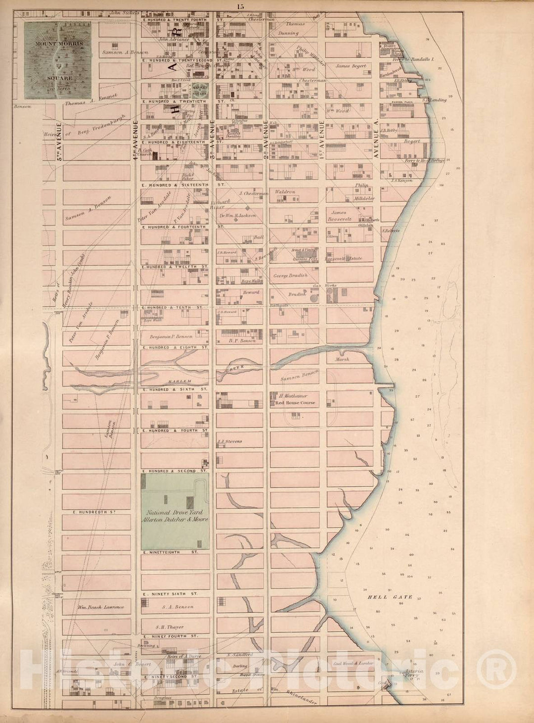 Historic 1866 Map - Plan of New York City from The Battery to Spuyten Duyvil Creek : Showing Every lot and Building thereon : Old Farm Lines - Plate 3