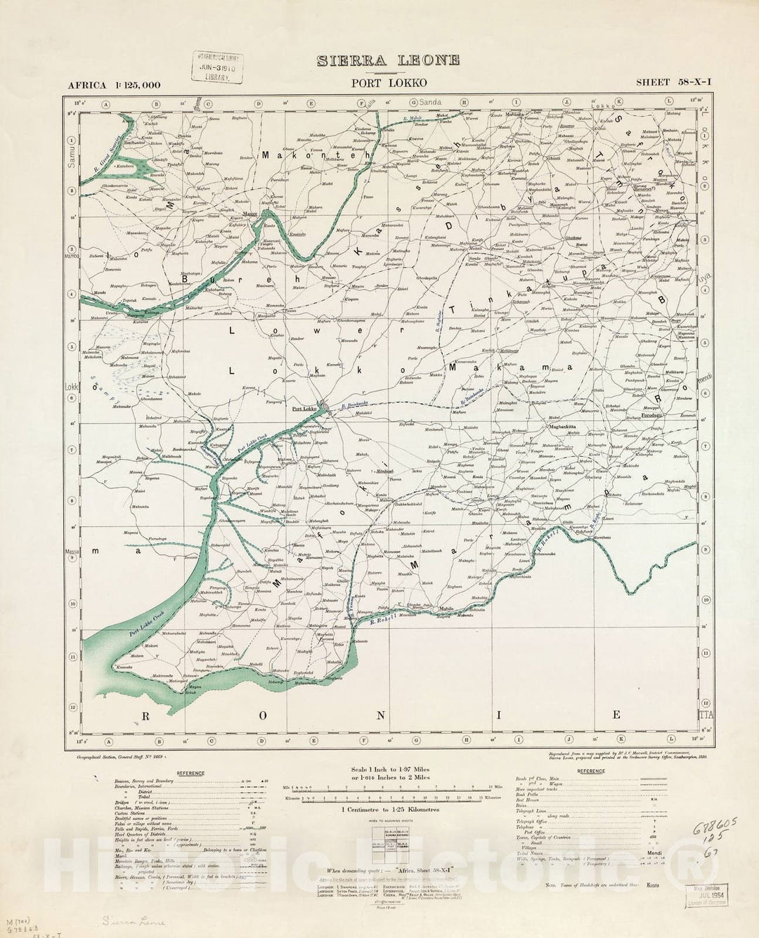 Historic 1910 Map - Africa 1:125,000 Sierra Leone. - Port Lokko Sheet 58-X-I