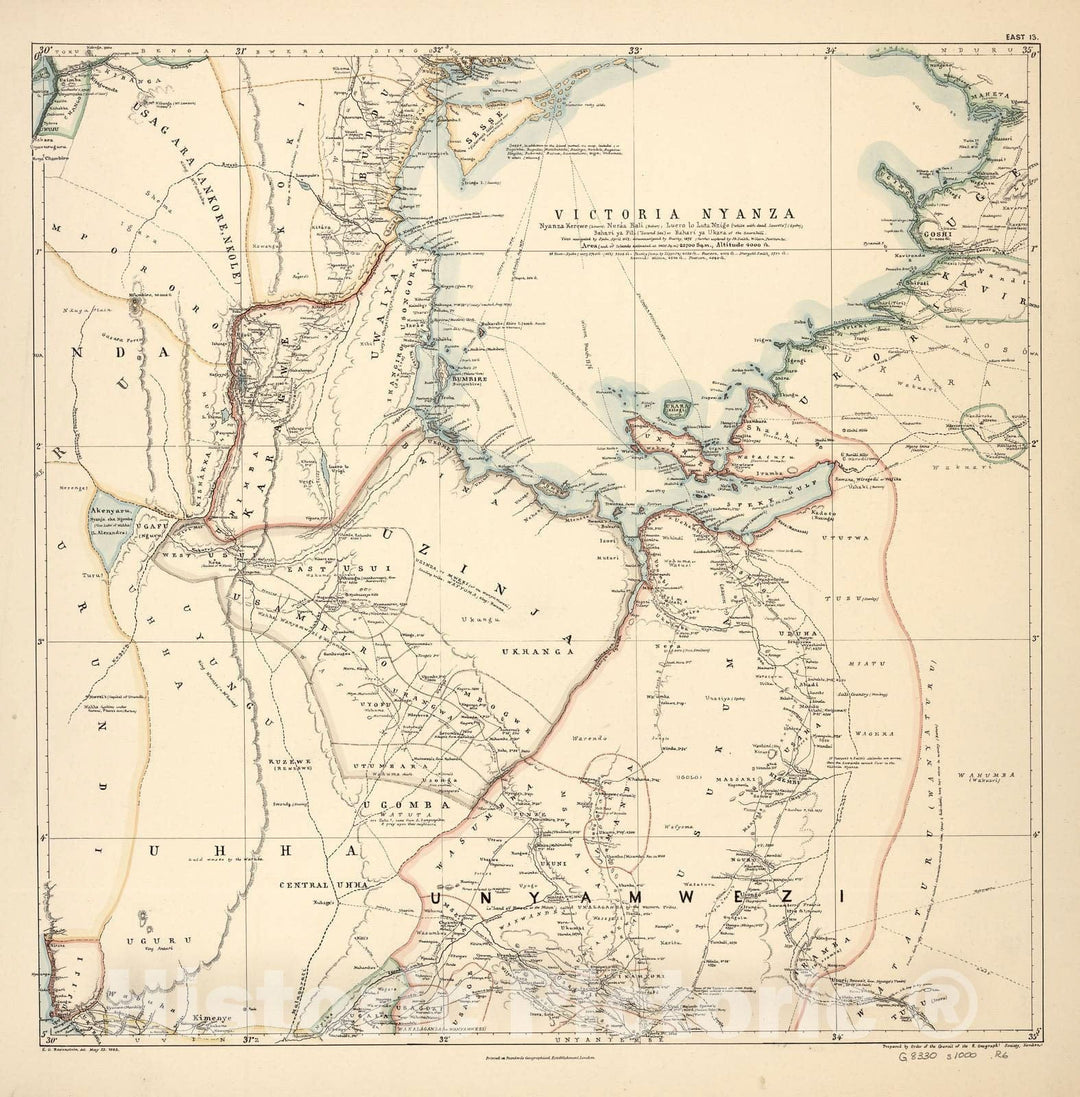 Historic 1881 Map - A map of Eastern Equatorial Africa - East 13