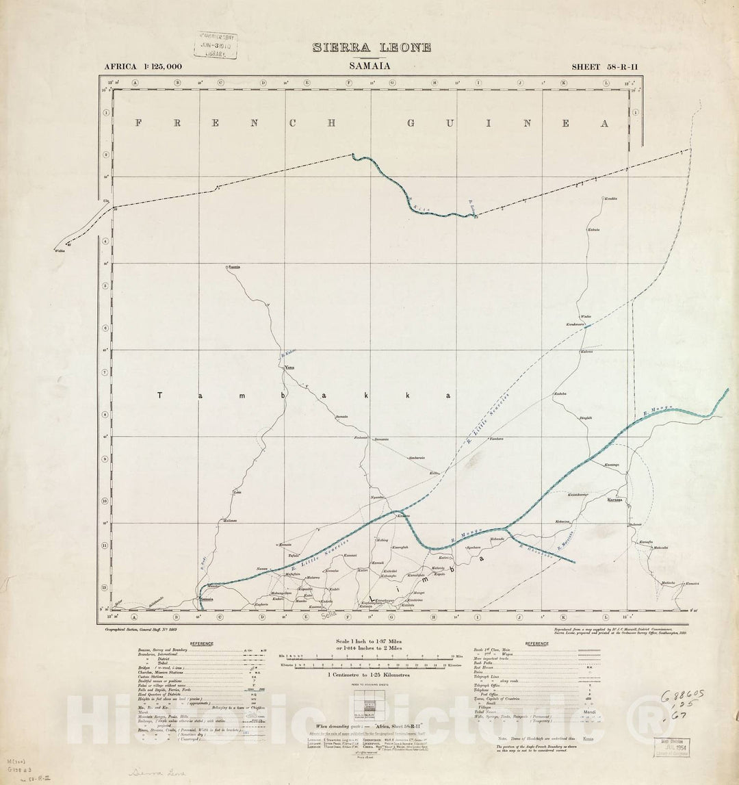Historic 1910 Map - Africa 1:125,000 Sierra Leone. - Samaia Sheet 58-R-II