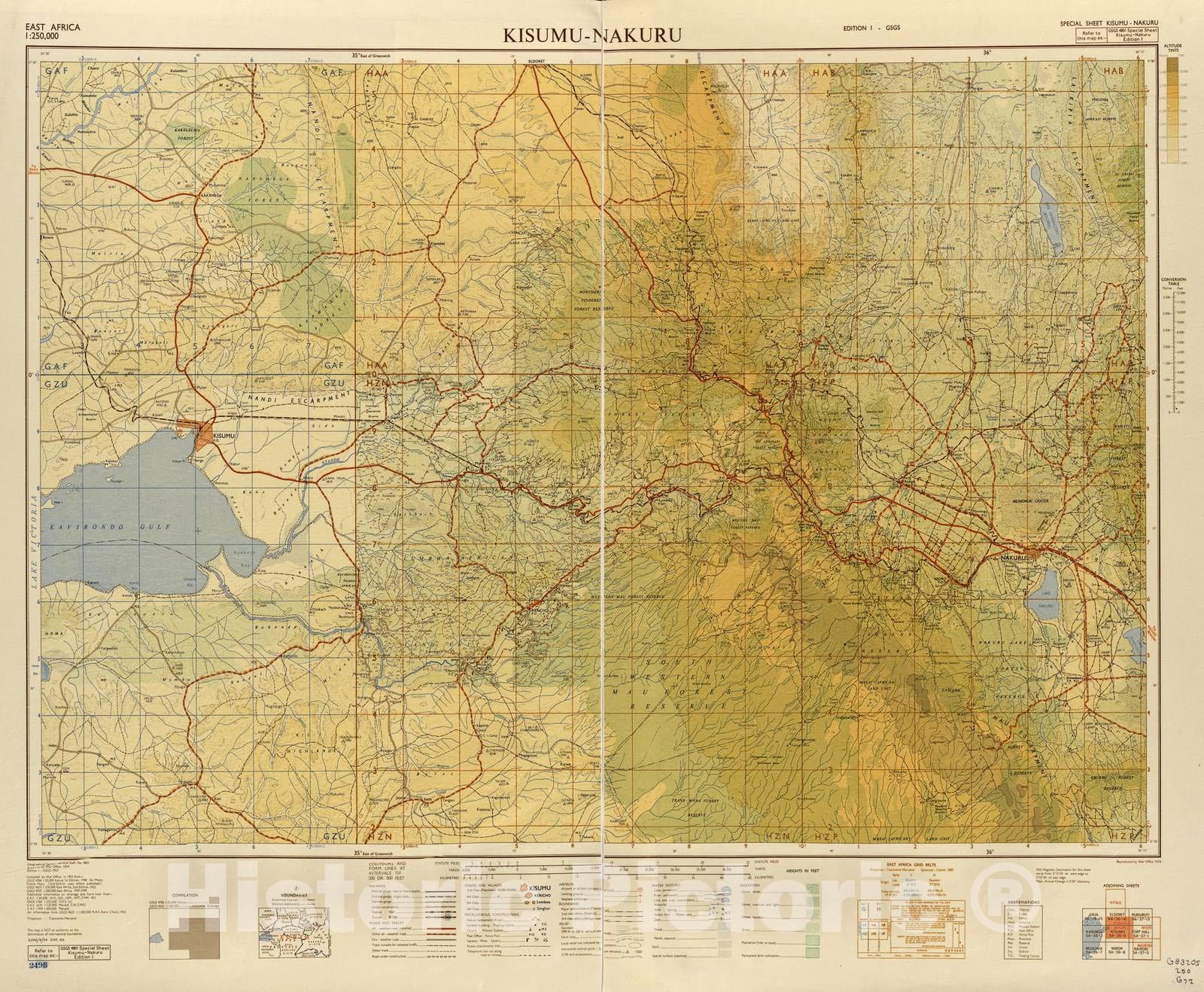 Historic 1954 Map - East Africa 1:250,000. - Kisumu - Nakuru