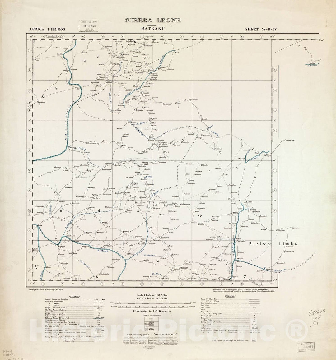 Historic 1910 Map - Africa 1:125,000 Sierra Leone. - Batkanu 58-R-IV