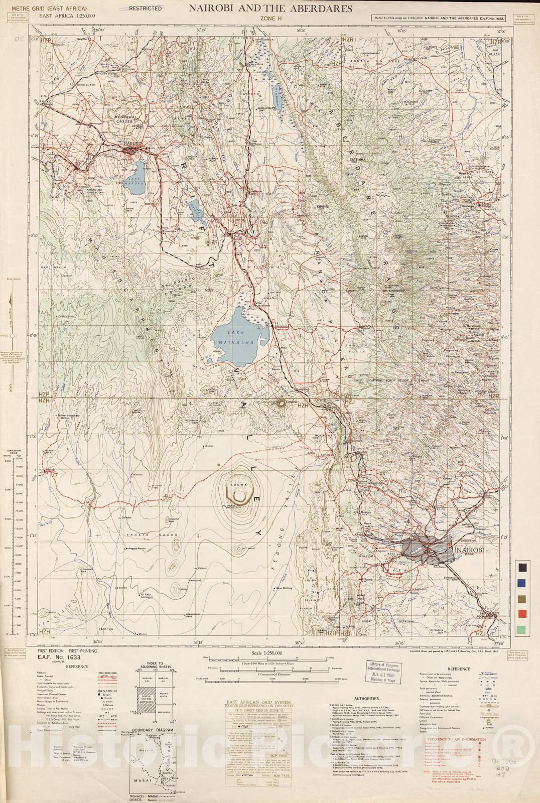 Historic 1940 Map - East Africa 1:250,000 - Nairobi and The Aberdares (Zone H)