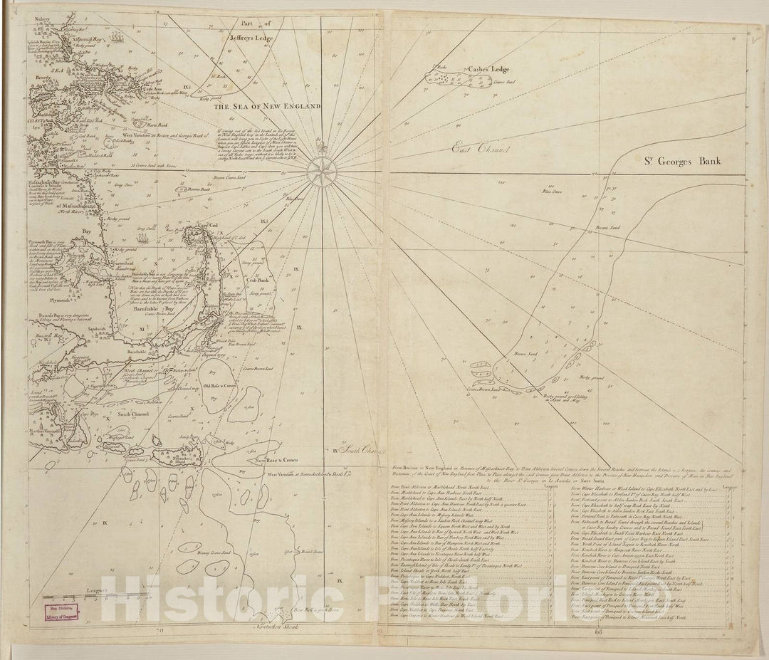 Historic 1734 Map - The New England Coasting Pilot from Sandy Point of New York, Unto Cape Canso in Nova Scotia and Part of Island Breton - Nova Scotia 1