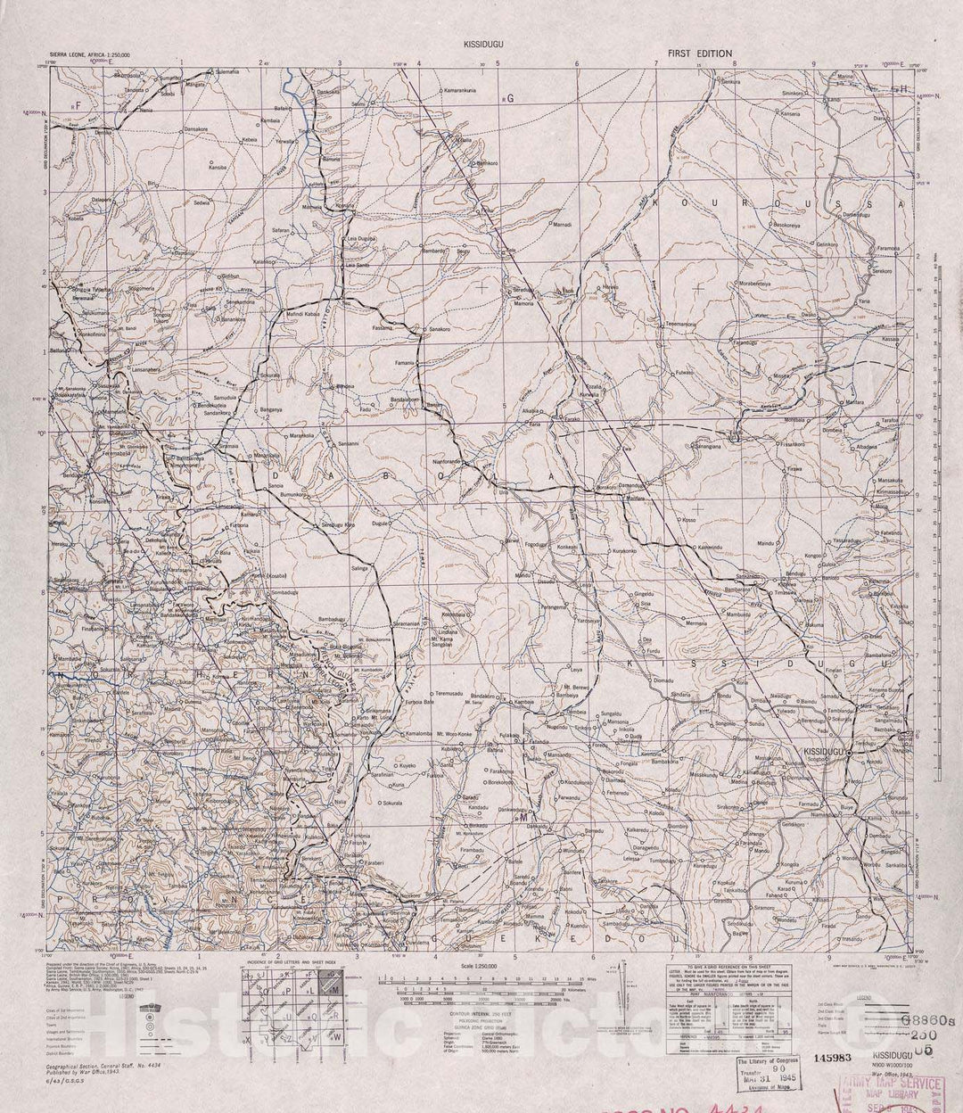 Historic 1942 Map - Sierra Leone, Africa - 1:250,000 - Kissidugu - 1st ed.