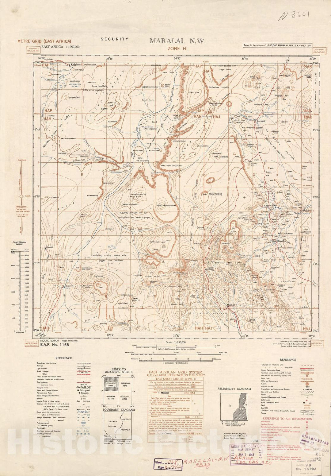 Historic 1940 Map - East Africa 1:250,000 - Maralal N.W. (Zone H)