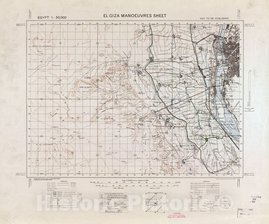 Historic 1926 Map - Egypt 1:50,000. - El Giza Manoeuvres (1933)