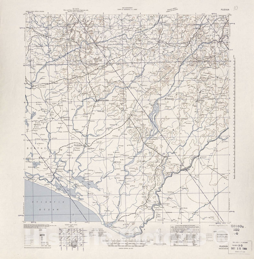 Historic 1942 Map - Sierra Leone, Africa - 1:250,000 - Pujehun - Adv. Ed